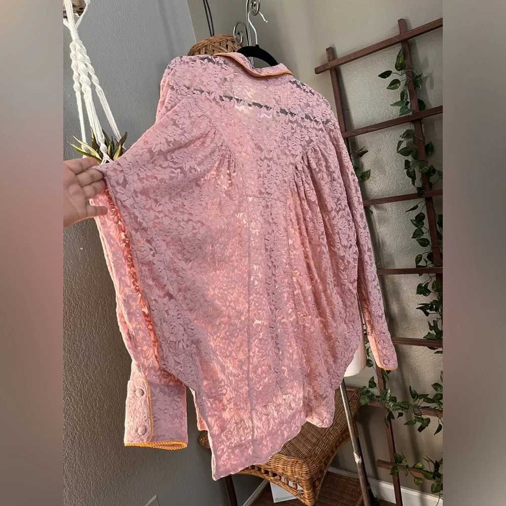 ▪️Free People Intimately Free All Day Floral Lace House Shirt Pink  M - Picture 16 of 16